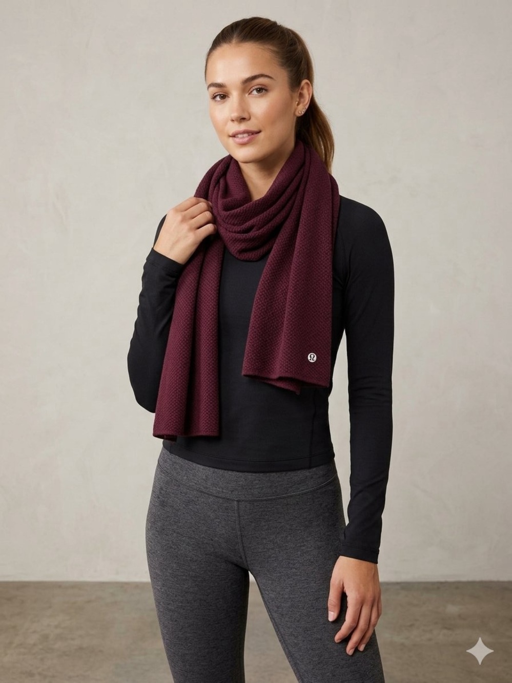 Lululemon All Ease Scarf Textured Breathable Cotton Blend Maroon Burgundy O/S